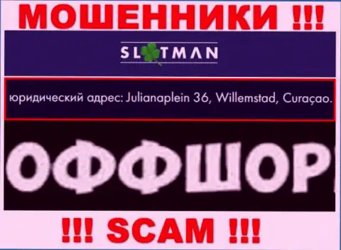 Slot Man - это мошенническая контора, зарегистрированная в оффшоре Julianaplein 36, Willemstad, Curaçao, будьте очень бдительны