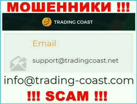 По различным вопросам к мошенникам Trading Coast, можете писать им на электронную почту
