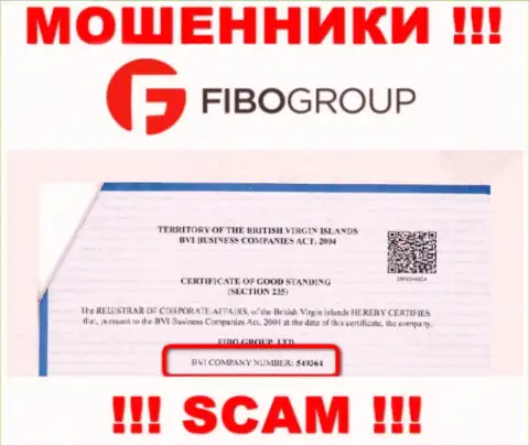 Номер регистрации незаконно действующей компании ФибоГрупп - 549364