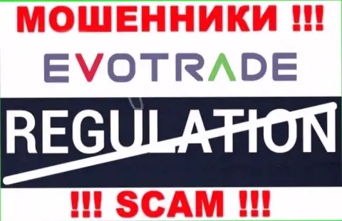 На web-сайте мошенников ЭвоТрейд нет ни намека о регулирующем органе этой компании !!!