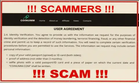 Coinumm Scammers are collecting personal data from the clients