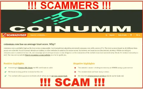 Information about Coinumm Com swindlers from the ScamAdviser Com
