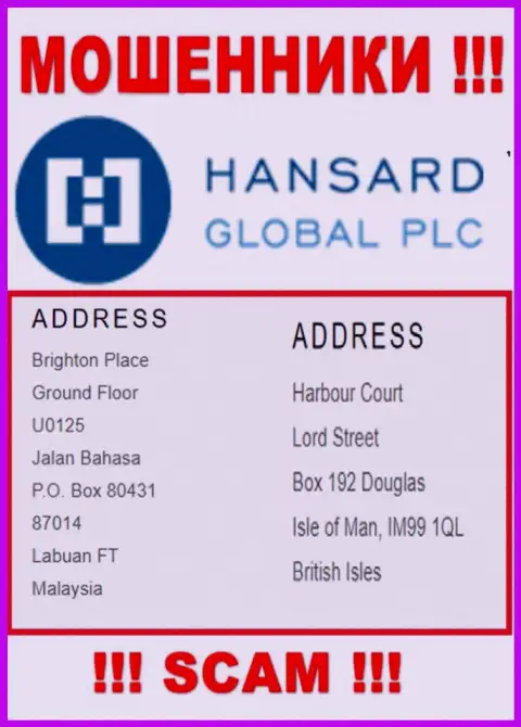 Добраться до компании Hansard Com, чтобы забрать свои вложения нельзя, они располагаются в офшоре: Brighton Place Ground Floor U0125 Jalan Bahasa P.O. Box 80431 87014 Labuan FT Malaysia