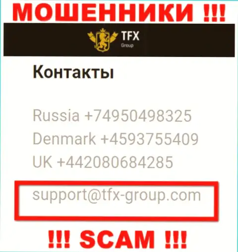 В разделе контактных данных, на официальном портале интернет-мошенников TFX Group, найден был этот адрес электронной почты