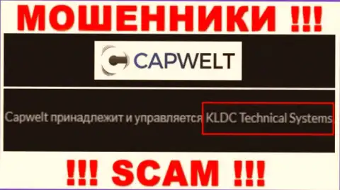 Юридическое лицо компании CapWelt - это KLDC Technical Systems, инфа взята с официального онлайн-ресурса