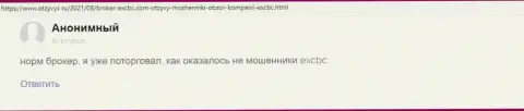 Сайт otzyvys ru поделился отзывом из первых рук биржевого трейдера о дилинговом центре EXCBC