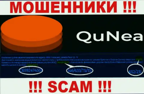Мошенники QuNea не прячут свою лицензию на осуществление деятельности, разместив ее на онлайн-ресурсе, однако осторожнее !