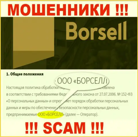Аферисты Borsell принадлежат юридическому лицу - ООО БОРСЕЛЛ