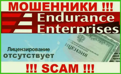 На сайте Endurance Enterprises не представлен номер лицензии на осуществление деятельности, значит, это еще одни мошенники