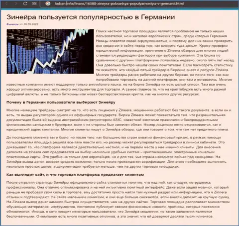 Материал о популярности дилера Зиннейра, представленный на web-портале Кубань Инфо