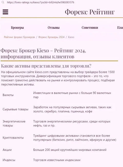 Перечень финансовых инструментов от дилингового центра Киексо в информационном материале на интернет сервисе Forex-Ratings Ru