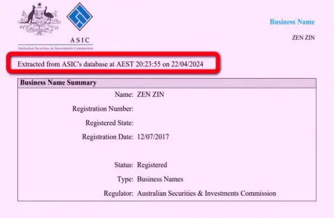 Документ, доказывающий наличие регистрации у компании Зиннейра Ком