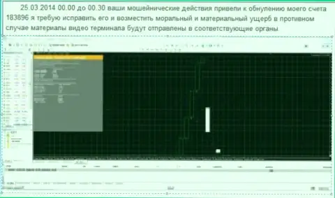 Снимок с экрана с доказательством слива торгового клиентского счета в GrandCapital